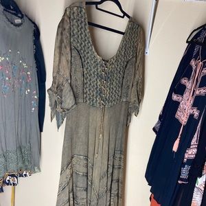 Flower Olive Green corset maxi dress, renaissance, free size the little bazaar